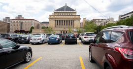 cars parked outside of Soldiers and Sailors Memorial Hall