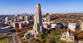 Pittsburgh's Oakland neighborhood and the cathedral of learning. 