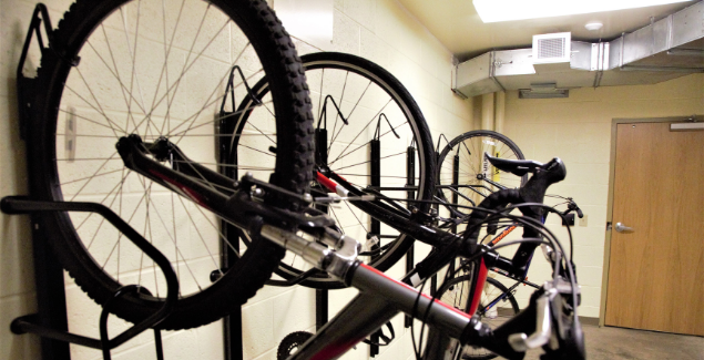 On-campus bike room. 
